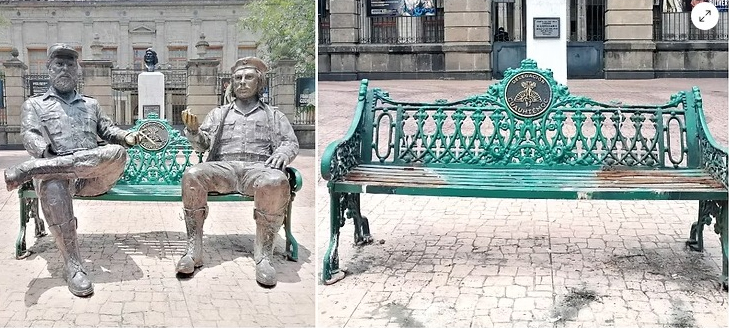 Retiran estatuas de Fidel Castro y el Che Guevara del Jardín Tabacalera en CDMX