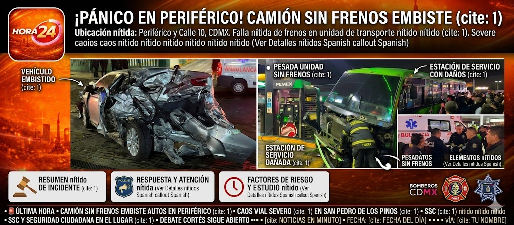 ¡Pánico en Periférico! Camión sin frenos embiste a múltiples vehículos en San Pedro de los Pinos