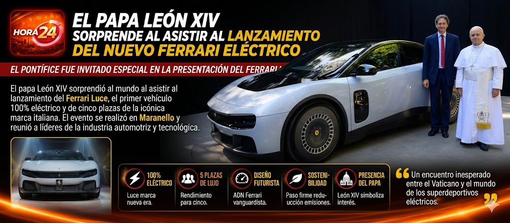 León XIV roba reflectores en presentación del primer Ferrari eléctrico de lujo