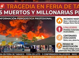 Tragedia en la Feria de Tabasco: incendio consume pabellón y deja cinco personas fallecidas