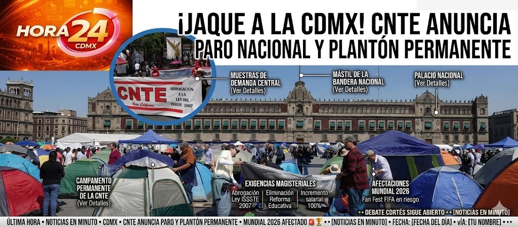 CNTE anuncia mega paro nacional y plantón permanente en la CDMX rumbo al Mundial 2026