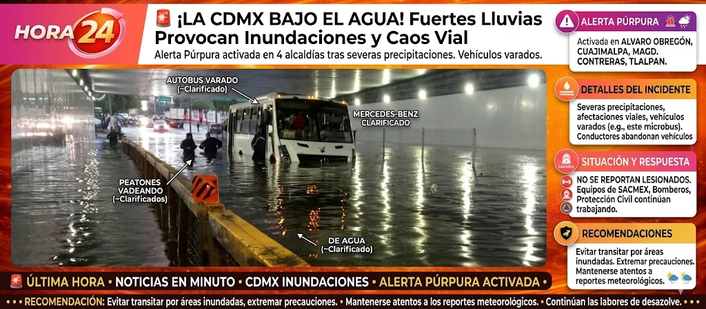 ¡La CDMX bajo el agua! Lluvias torrenciales desatan caos vial e inundaciones severas