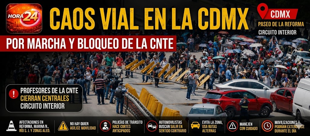 Caos vial colapsa la CDMX por bloqueo de maestros de la CNTE en Circuito Interior