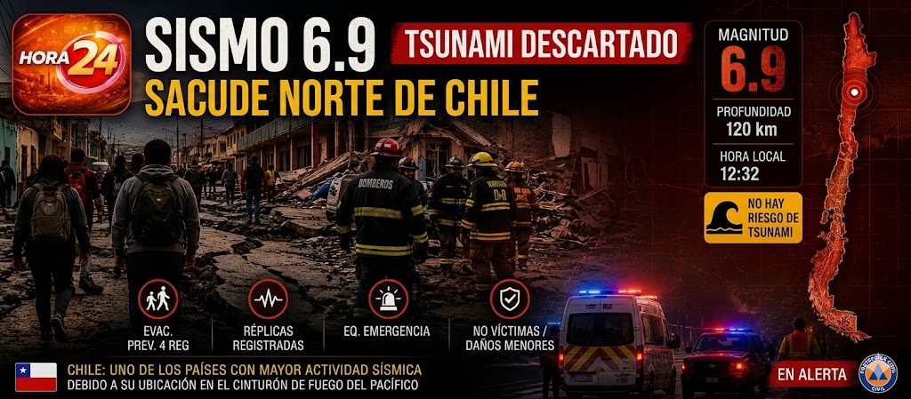 Sismo de magnitud 6.9 sacude el norte de Chile; descartan riesgo de tsunami