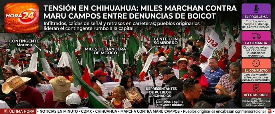 Miles se movilizan en Chihuahua para marcha contra María Eugenia Campos