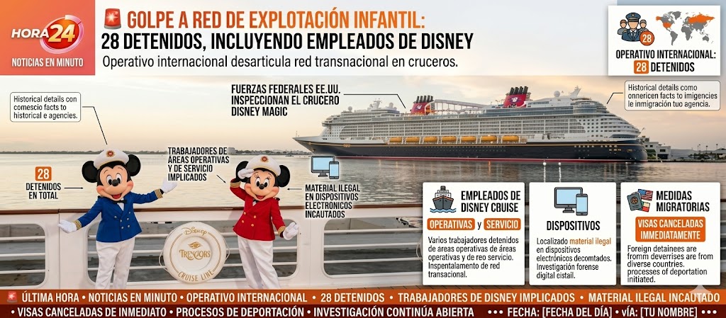 Golpe a red de explotación infantil: EE. UU. detiene a 28 personas, incluidos empleados de Disney Cruise Line