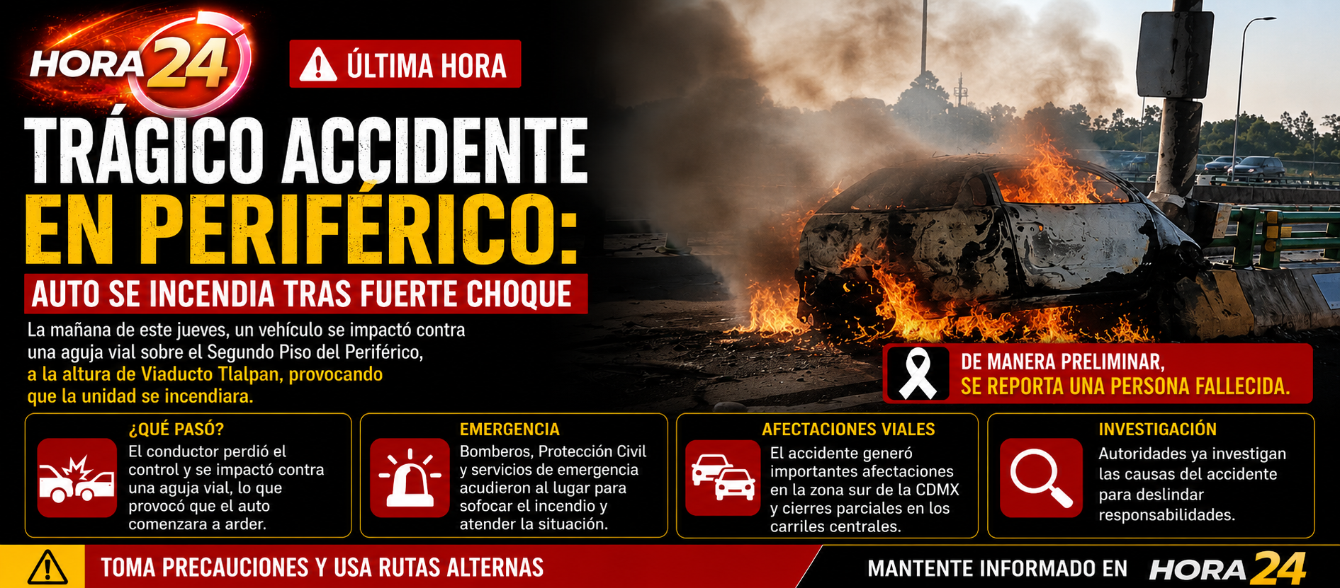 Trágico accidente en el Segundo Piso del Periférico deja una persona fallecida