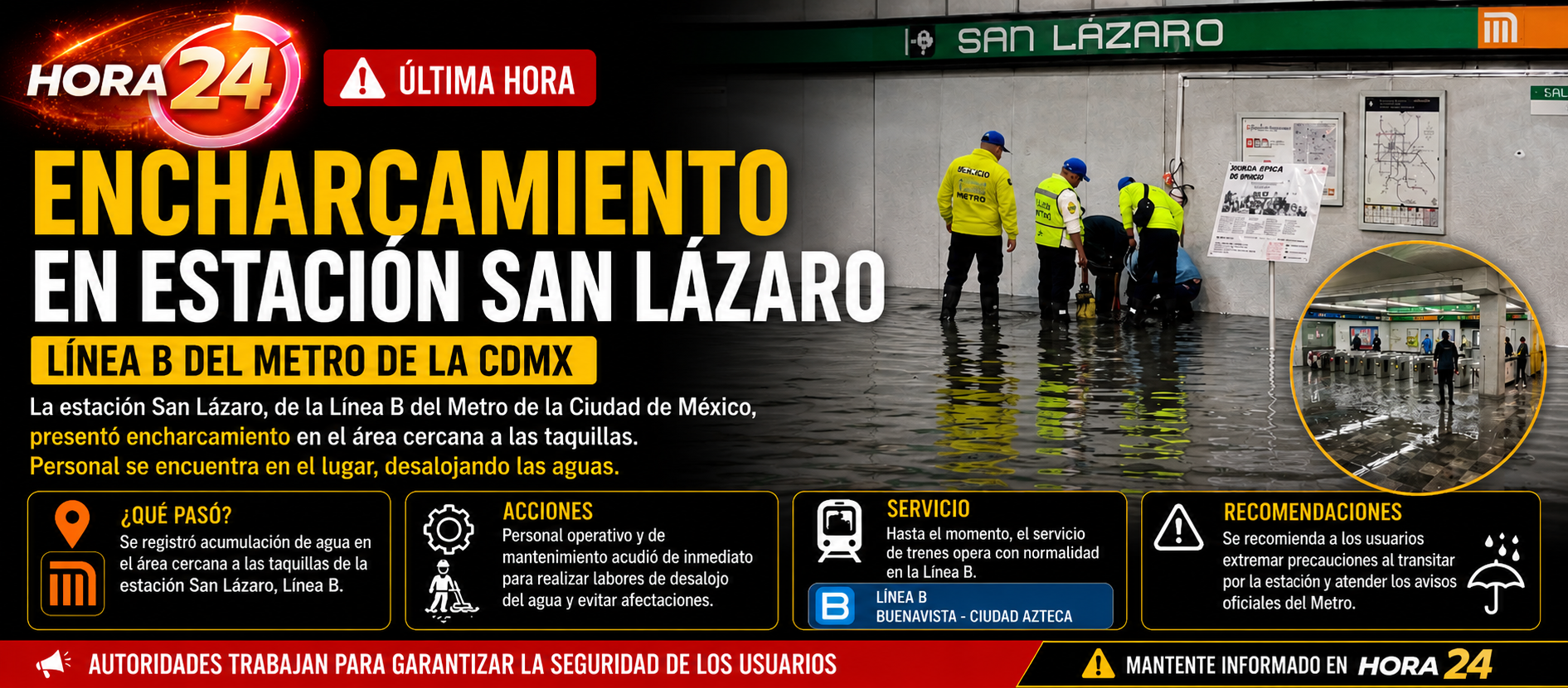 Reportan encharcamiento en estación San Lázaro de la Línea B del Metro de la CDMX
