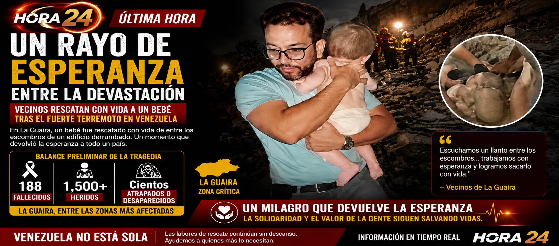 BEBÉ RESCATADO CON VIDA ENTRE LOS ESCOMBROS DA ESPERANZA A VENEZUELA TRAS LOS DEVASTADORES TERREMOTOS