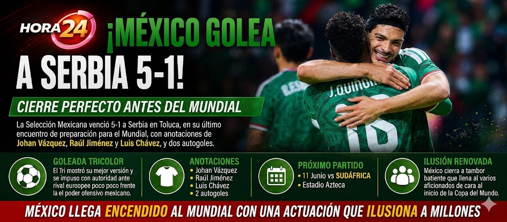 México golea a Serbia y llega con confianza al arranque de la Copa del Mundo