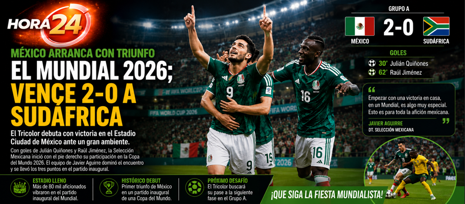 México arranca con triunfo el Mundial 2026; vence 2-0 a Sudáfrica en el Estadio Ciudad de México