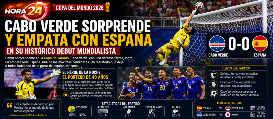 Cabo Verde hace historia y sorprende al empatar con España en su debut mundialista