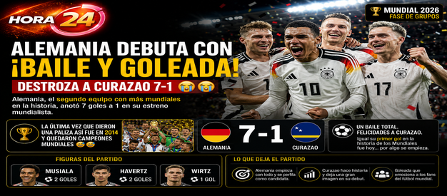 Alemania debuta con goleada histórica y aplasta 7-1 a Curazao en el Mundial 2026