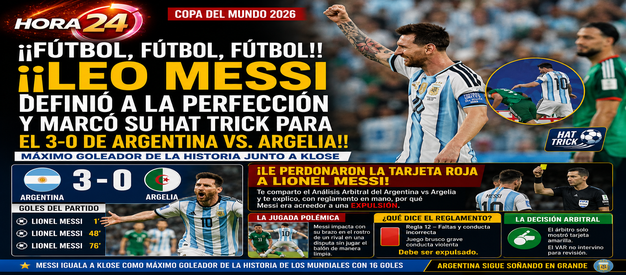 Messi firma un triplete histórico en la goleada de Argentina sobre Argelia; la polémica arbitral marca el partido