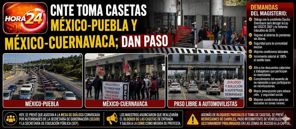 CNTE toma casetas de acceso a la CDMX y libera paso a automovilistas durante jornada de protestas