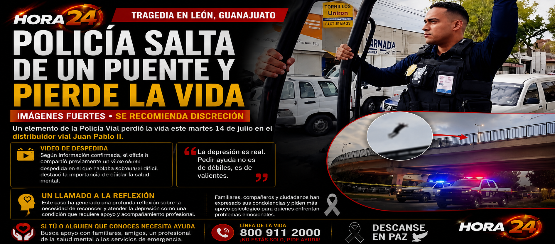 Policía vial muere tras caer de un puente en León; el caso reabre el debate sobre la salud mental en corporaciones