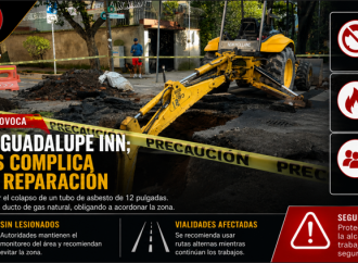 Socavón en Guadalupe Inn moviliza a autoridades; fuga de gas complica las labores de reparación