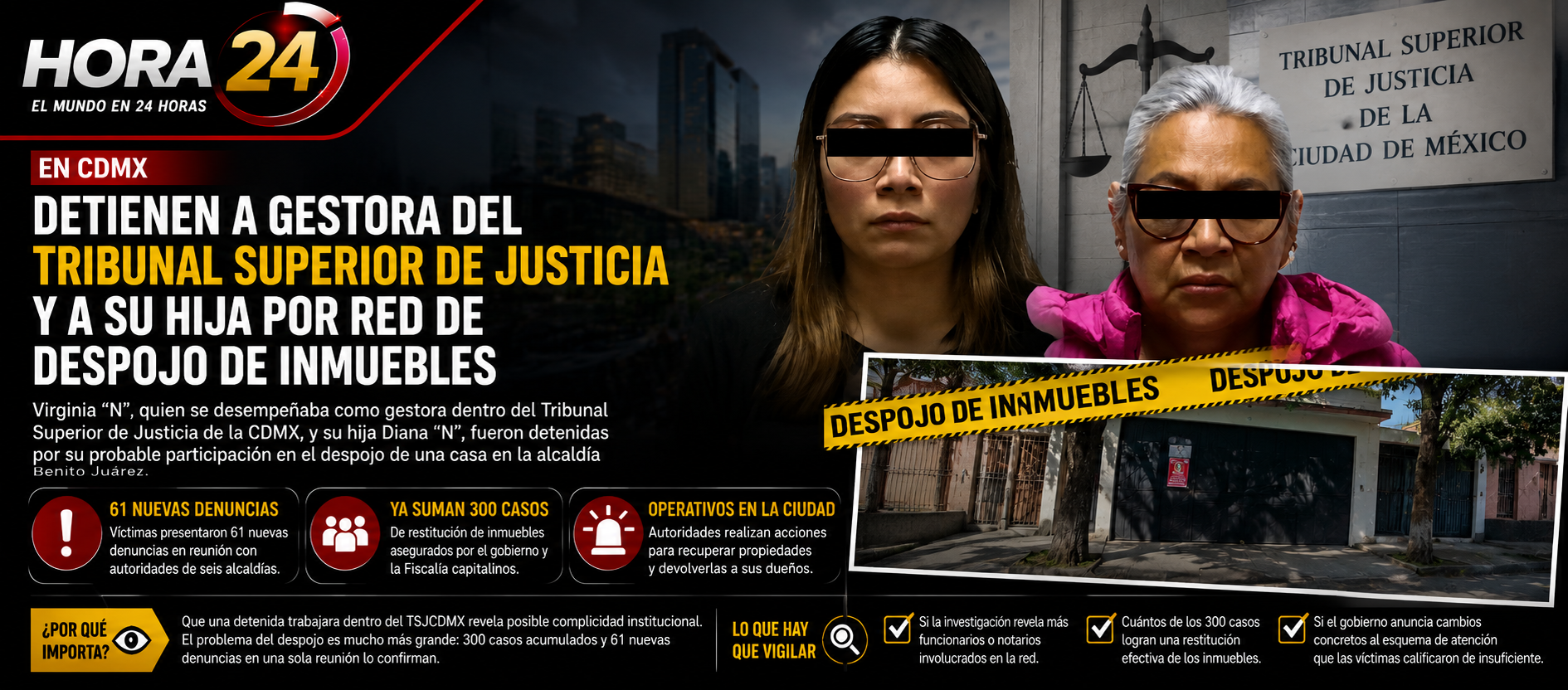 Detienen a funcionaria del Tribunal Superior de Justicia y a su hija por presunta red de despojo de inmuebles en CDMX