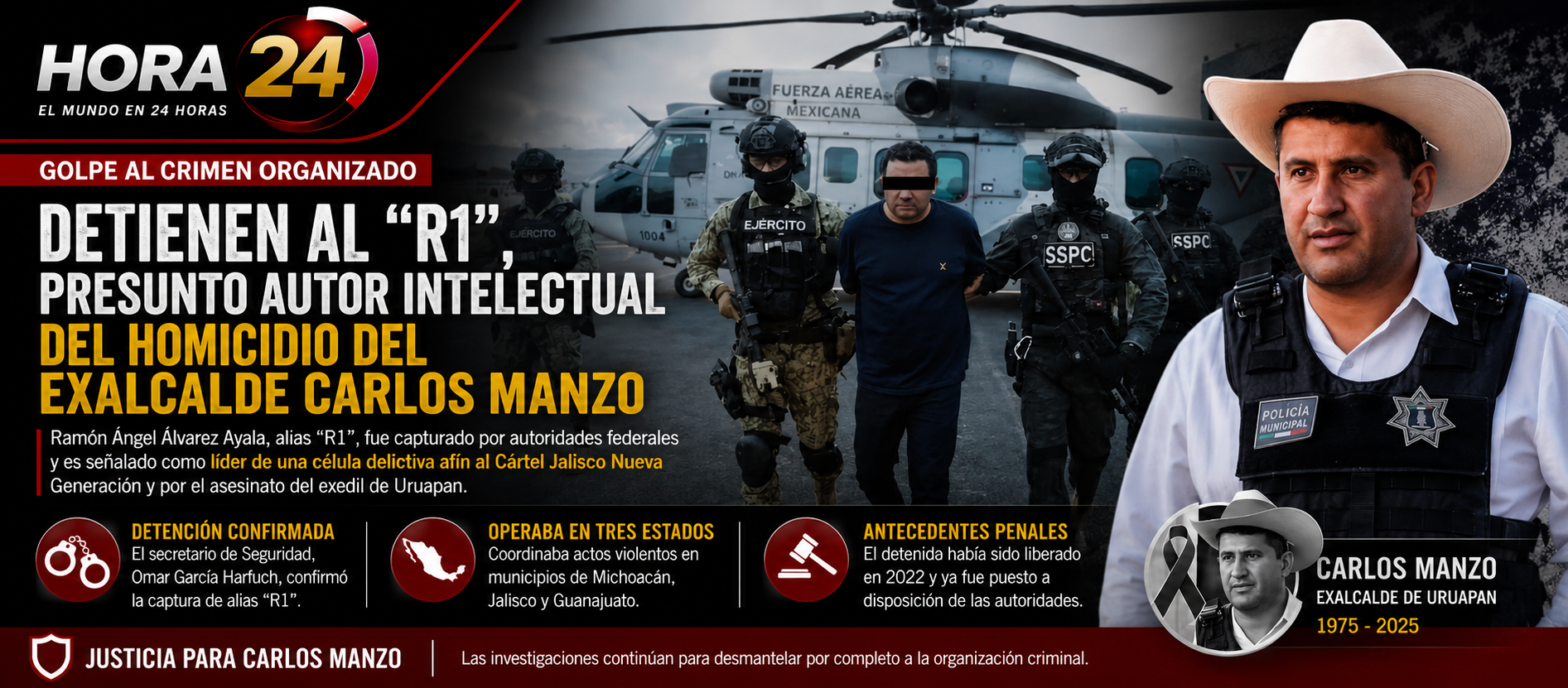 Capturan al “R1”, presunto autor intelectual del asesinato del exalcalde Carlos Manzo