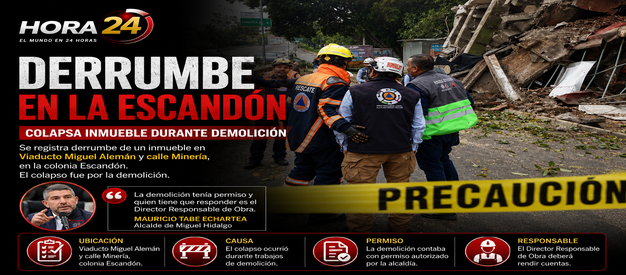 Derrumbe durante demolición provoca cierre en Viaducto, colonia Escandón