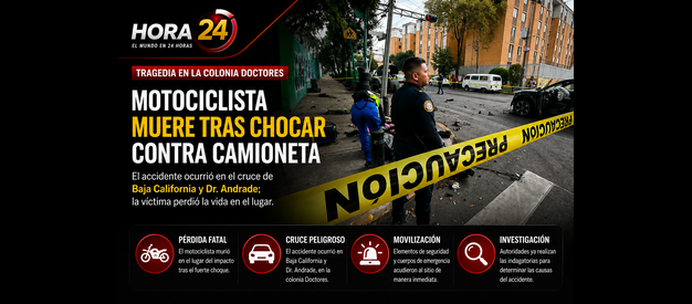 Motociclista muere tras impactarse contra una camioneta en la colonia Doctores
