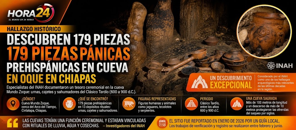 HISTÓRICO HALLAZGO EN CHIAPAS: DESCUBREN 179 PIEZAS PREHISPÁNICAS EN LA CUEVA MUNDO ZOQUE