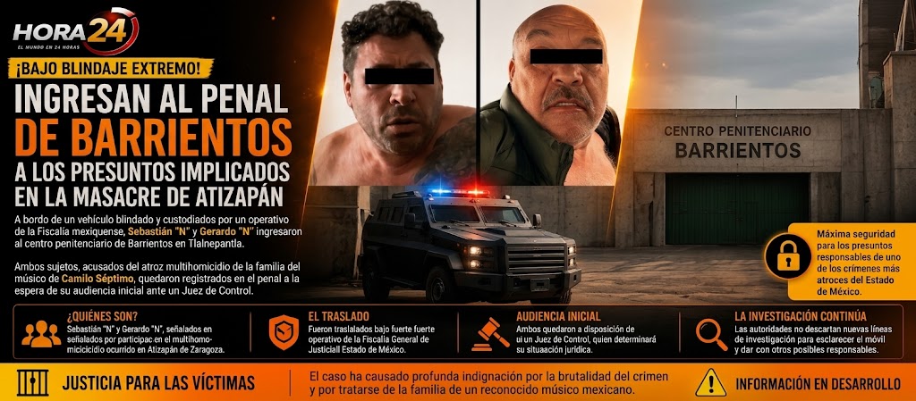 Bajo blindaje extremo trasladan al Penal de Barrientos a dos señalados por el multihomicidio de Atizapán