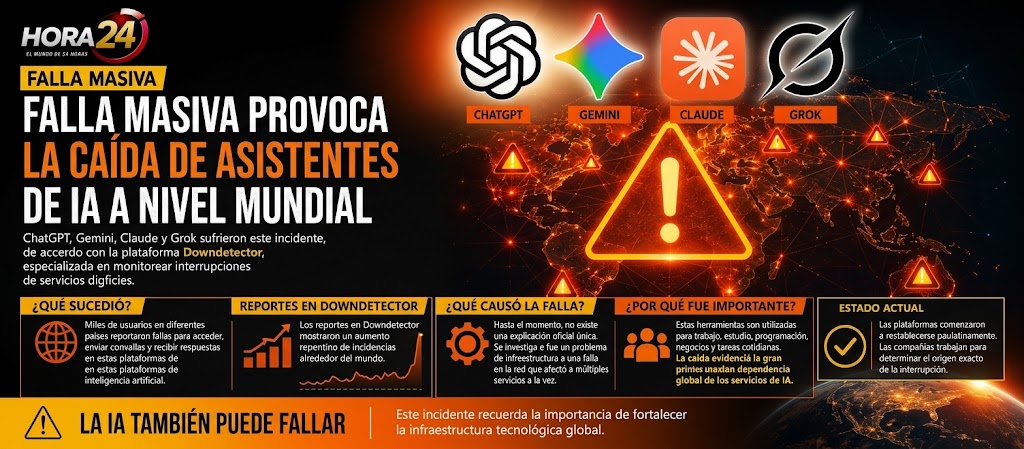 Falla masiva deja fuera de servicio a ChatGPT, Gemini, Claude y Grok en distintas partes del mundo